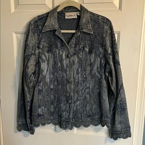 Floral Embroidered Blue Denim Jacket